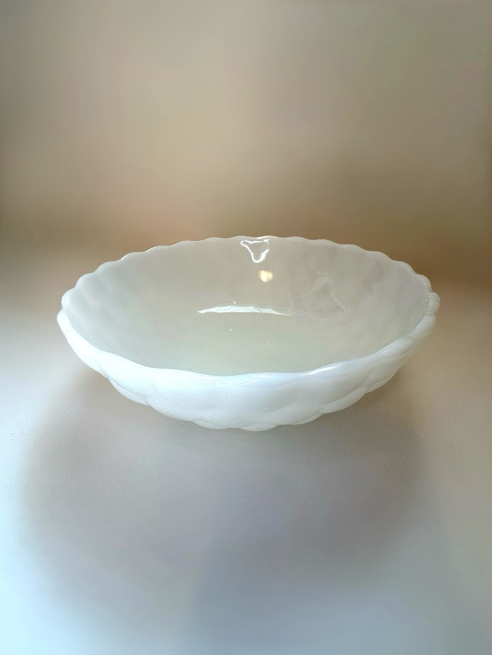 Vintage Anchor Hocking Milk Glass Serving Bowl Bubble Pattern 8.25”